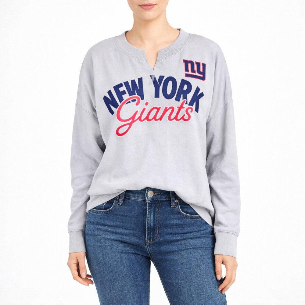NY Giants Split V-Neck Sweatshirt Fall Gift School Sporty Spring Winter Travel